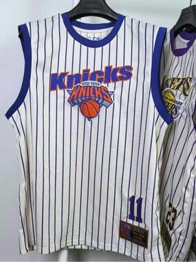 New York Knicks Pinstripe Jalen Bronson Basketball Jersey - White/Blue/Orange